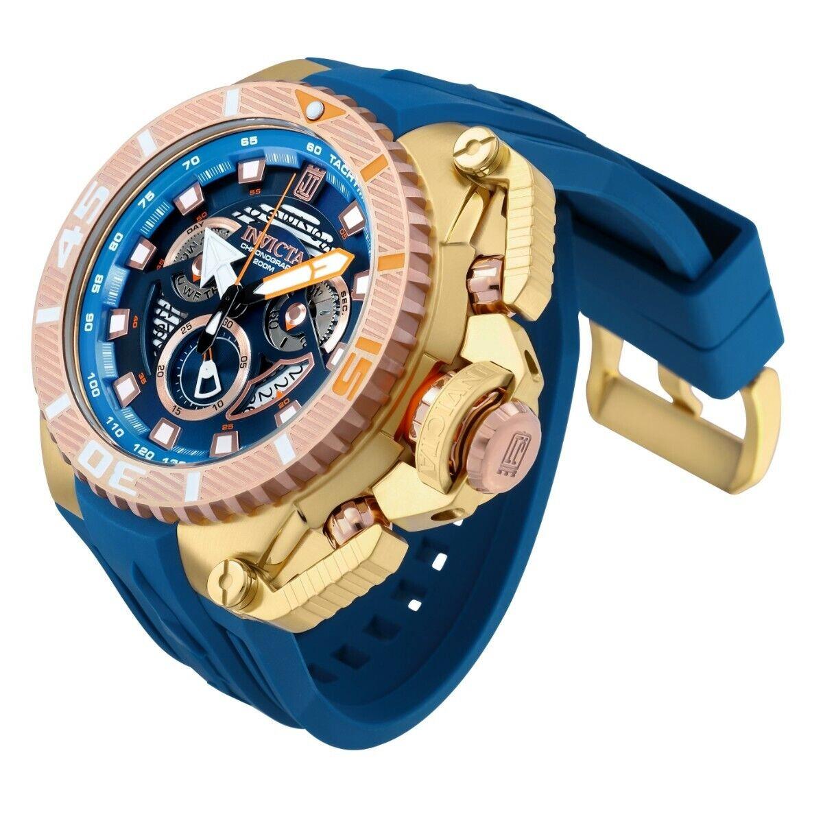 Invicta 38058 Jason Taylor Limited Swiss Chronograph Watch 57MM Blue Gold - Dial: Blue, Band: Blue, Bezel: Rose Gold