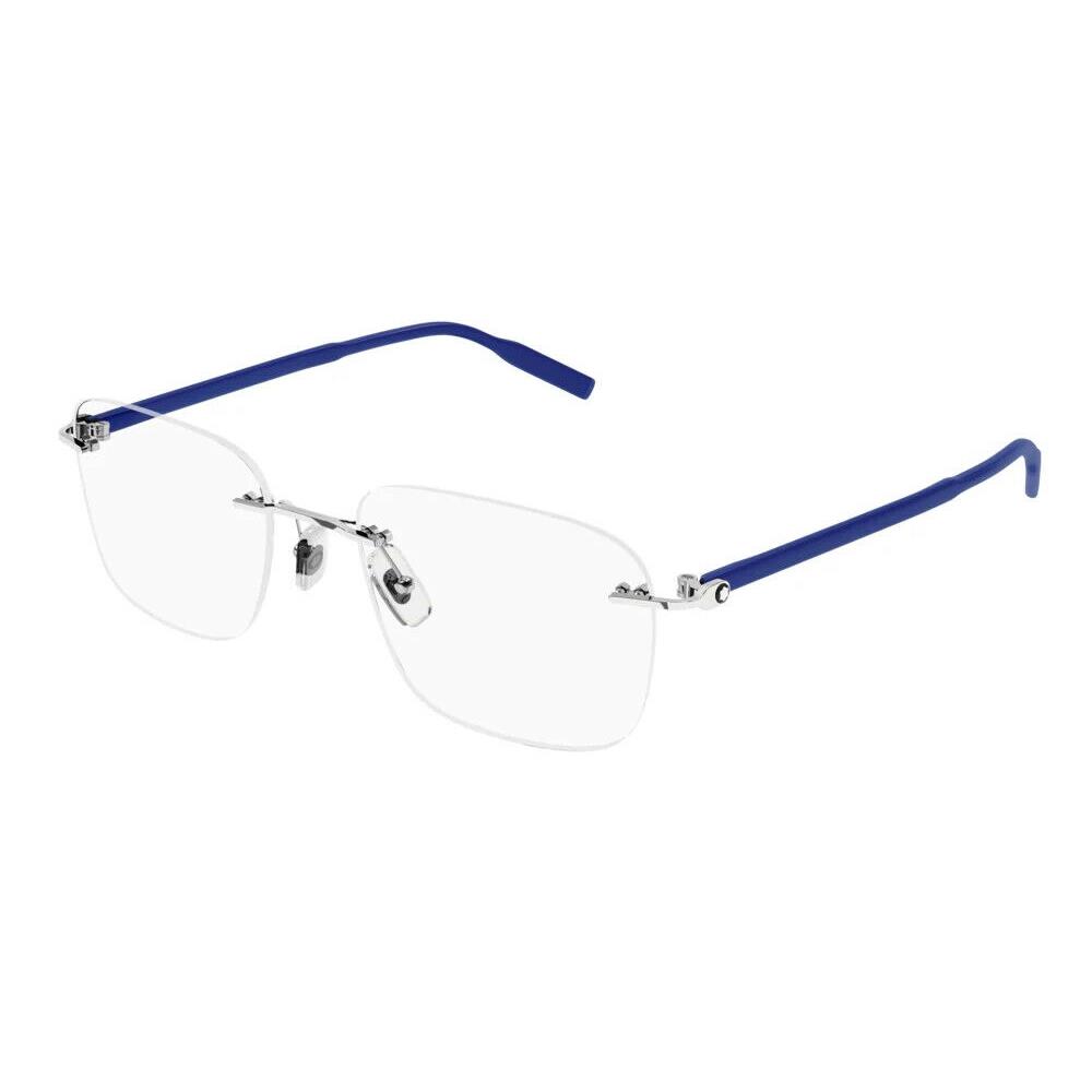 Montblanc Squared Optical Eyeglasses MB0222O-005 Classic Silver Blue Frames - Blue Frame