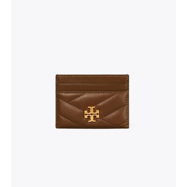 Tory Burch Kira Chevron Leather Card Case Fudge Chocoloate Brown