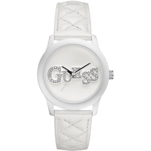 Guess Quilted Patent Leather Strap+white Crystal Logo Dial WATCH-U10655L1