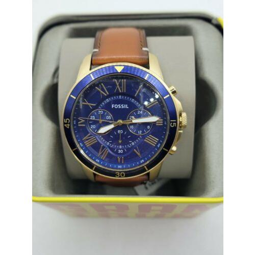 Fossil FS5268 Grant Blue Dial Men`s Chronograph Leather Watch