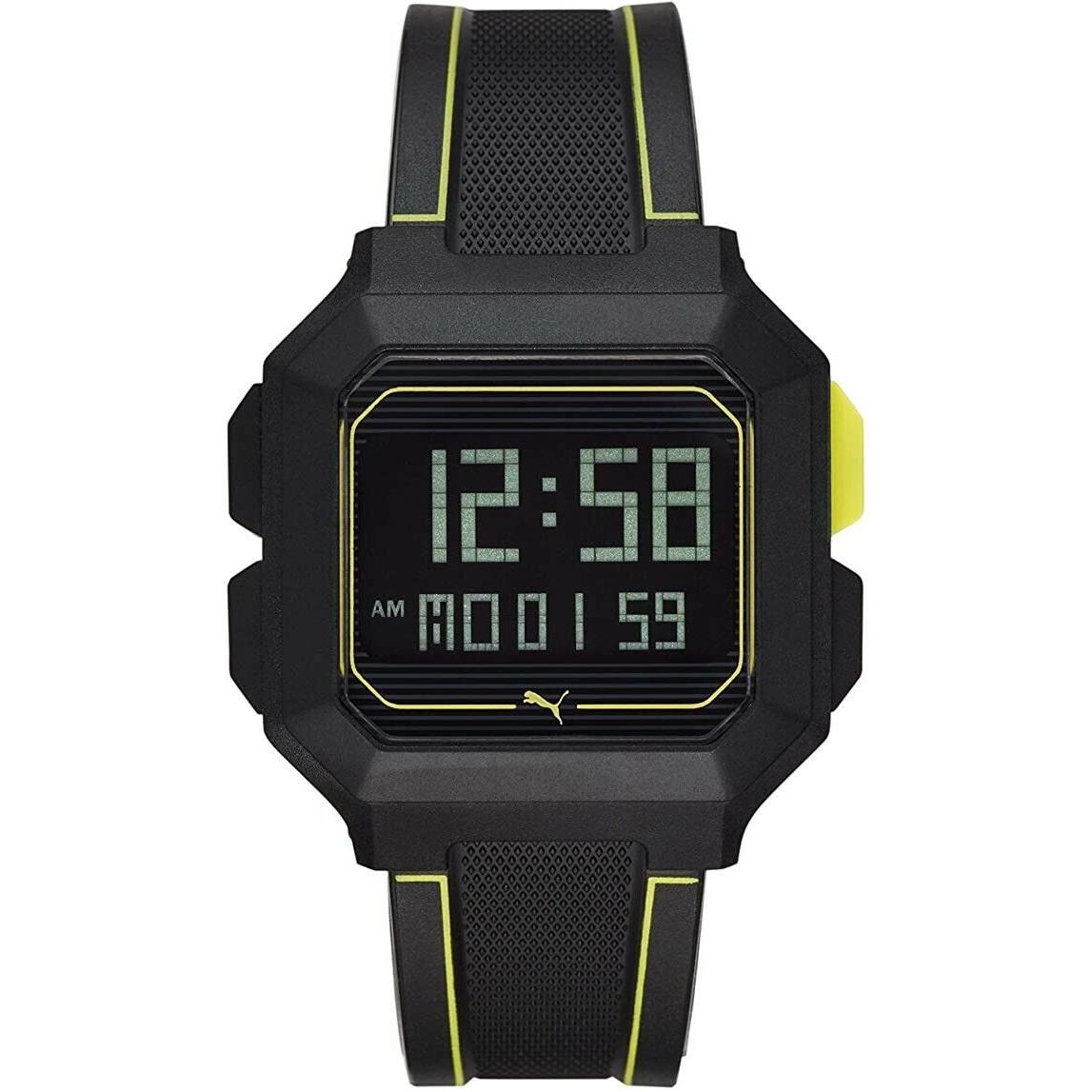 Puma Unisex Remix Lcd Black/yellow Polyurethane Digital Watch P5024