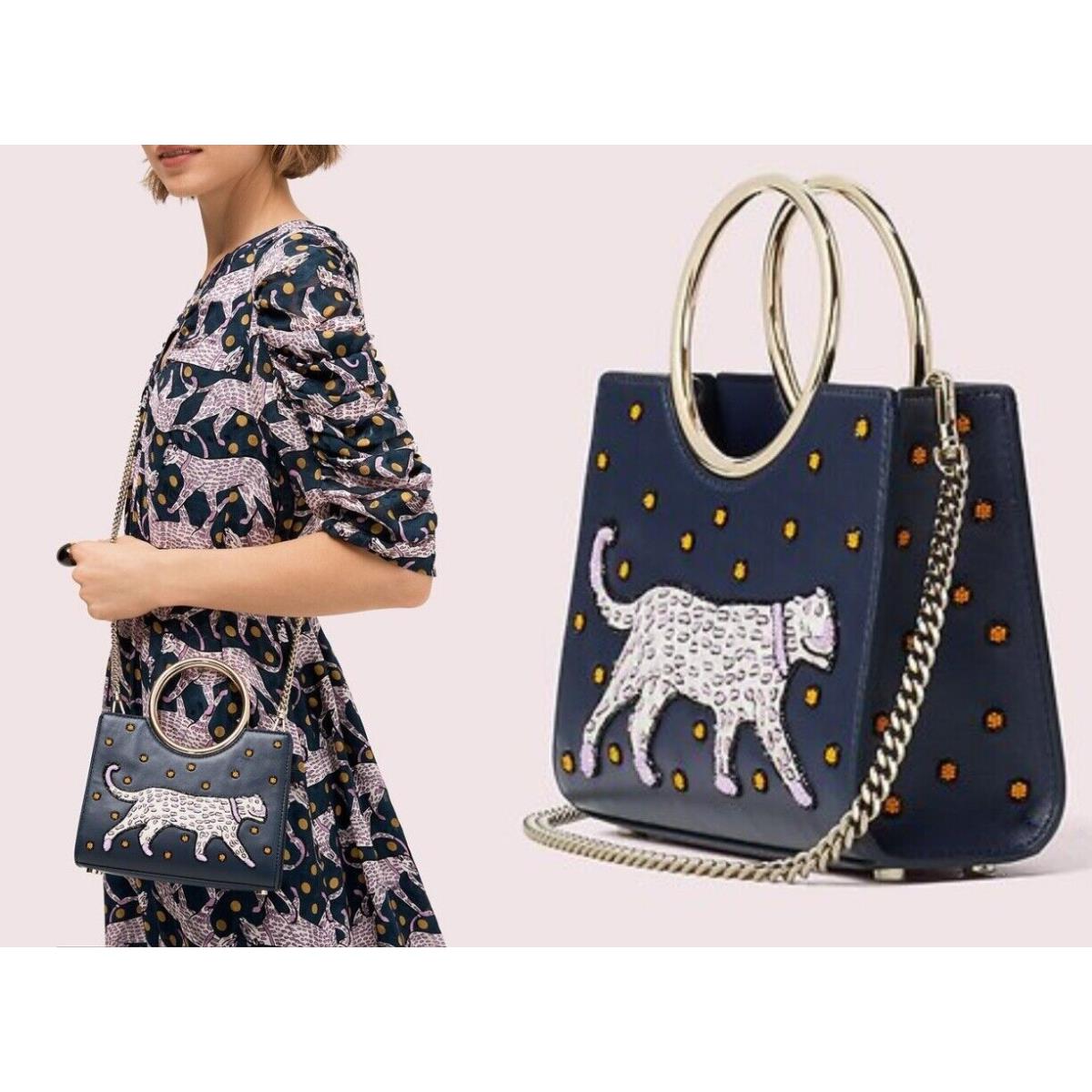 Kate Panther Appliqué Sam Bracelet Spade Embellished Panther Appliqu Sam Bracelet Shoulder Bag in Navy