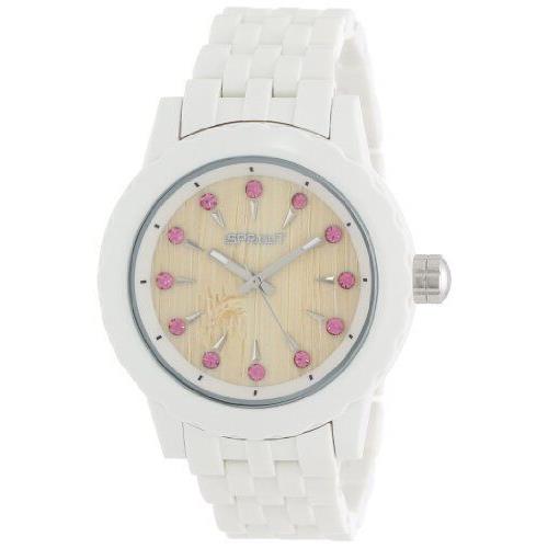 Sprout White Corn Resin+pink Swarovski Crystals+bamboo Dial Watch ST/6803PKWT