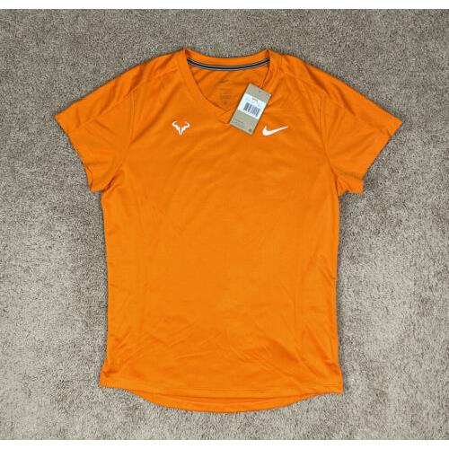 Sz LG Men s Nike Rafa Challenger Crew Tennis Shirt Orange Nadal CV2572-834