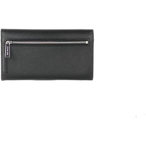 Michael Kors Jet Set Travel Large Trifold Leather Wallet Clutch Black / Silver