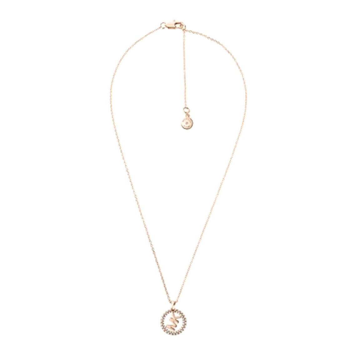 Michael Kors Rose Gold-tone Crystal Pave Circular Logo Necklace