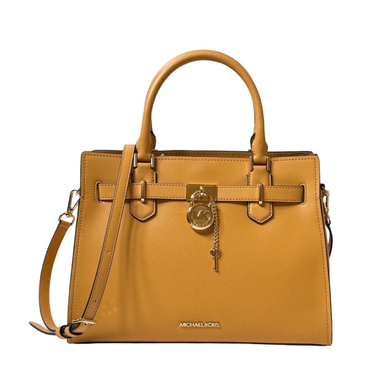 Michael Kors Hamilton Medium Satchel Shoulder Leather Bag Golden Rod