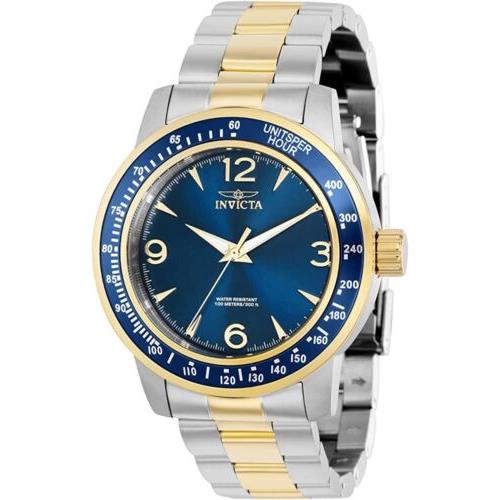 Invicta Specialty Blue Dial Stainless Steel Men`s Gold Silver Tone Watch 38533