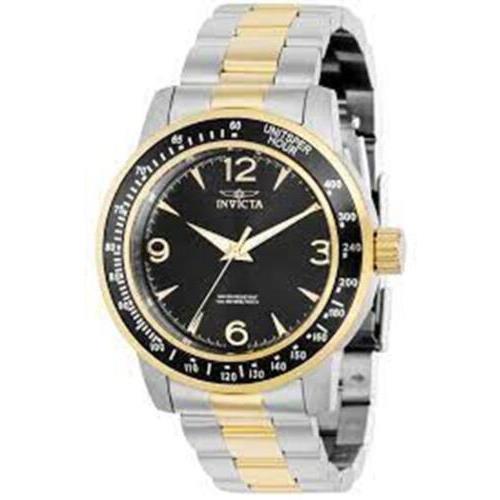 Invicta Specialty Black Dial Stainless Steel Men`s Gold Silver Tone Watch 38534 - Black Dial, Gold Band