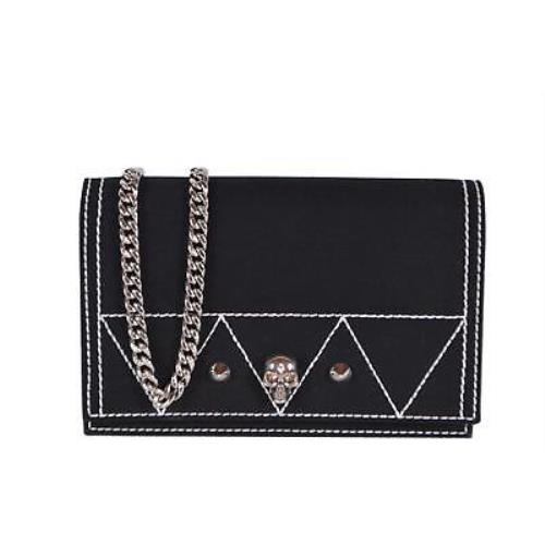 Alexander Mcqueen 610331 Denim Canvas Mini Studded Skull Shoulder Purse Bag