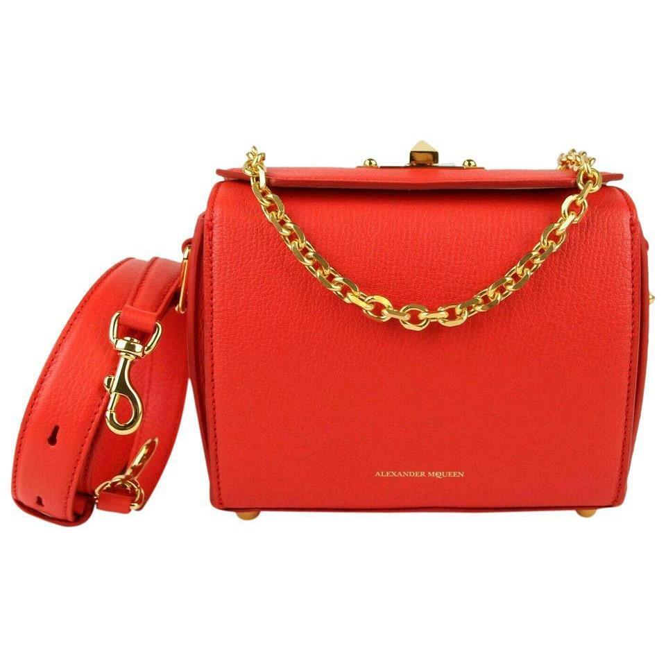 Alexander Mcqueen Box 19 Lush Red Leather Bag with Gold Chain 501105 6248