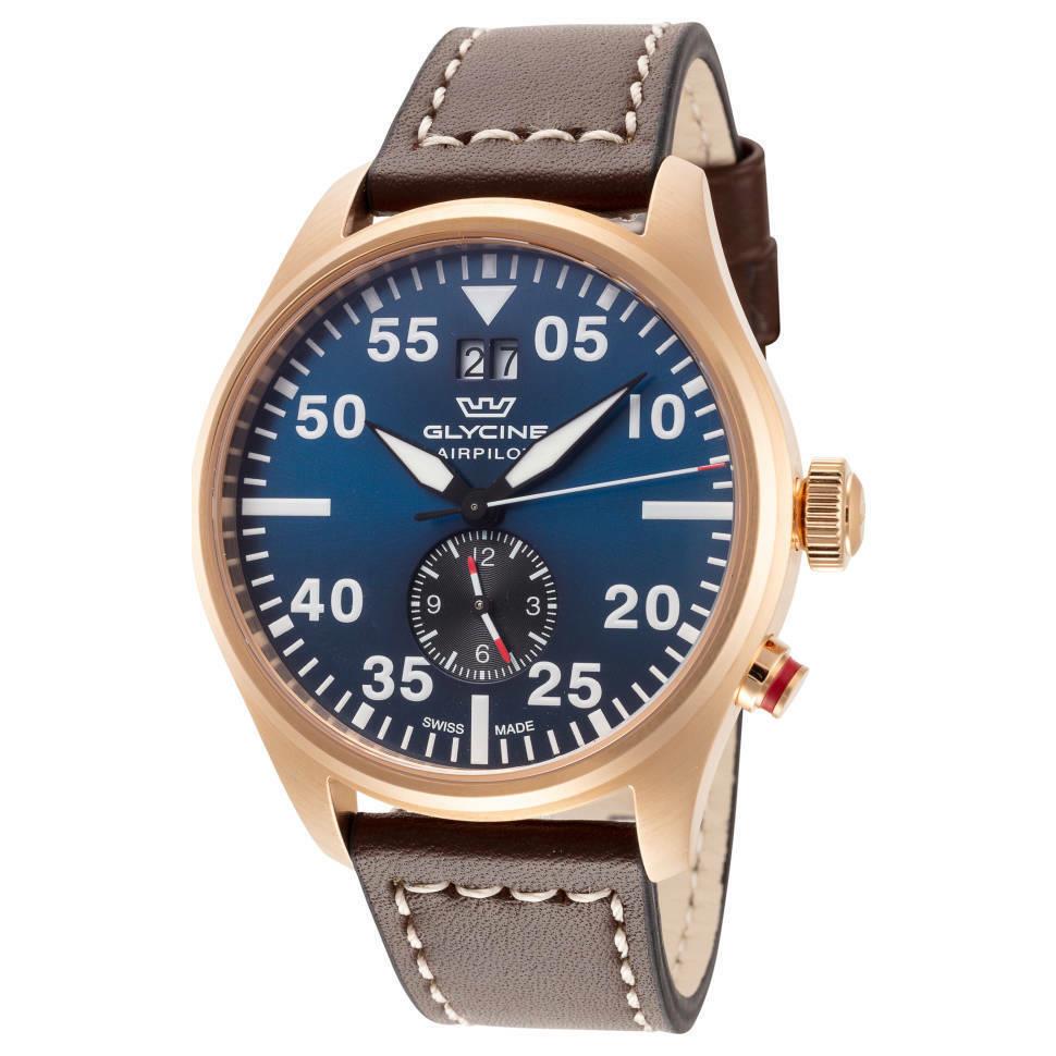 Glycine Airpilot Dual Time Chronograph Swiss Men`s Watch Blue Dial GL0369