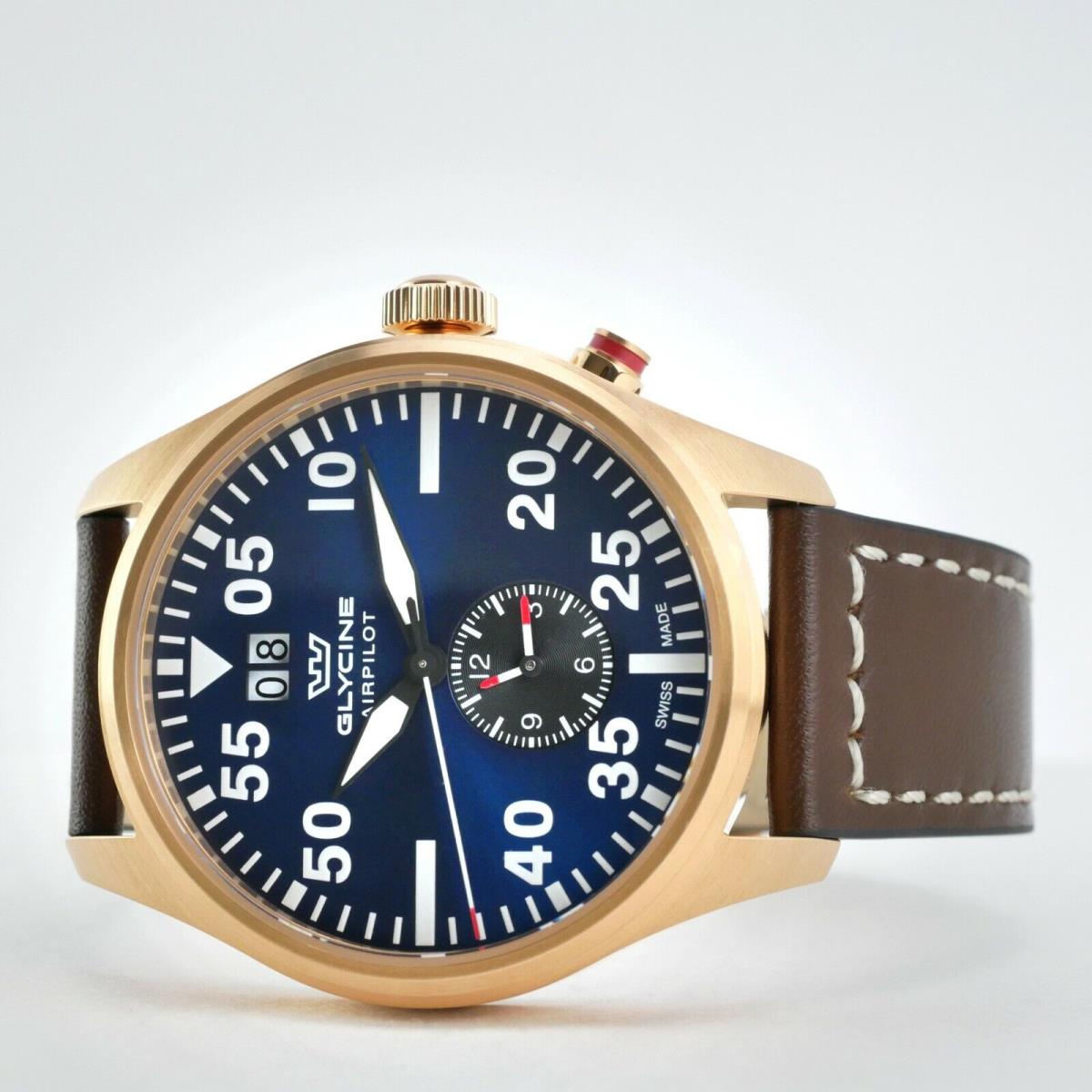 Glycine Airpilot Dual Time Chronograph Swiss Men`s Watch Blue Dial GL0369