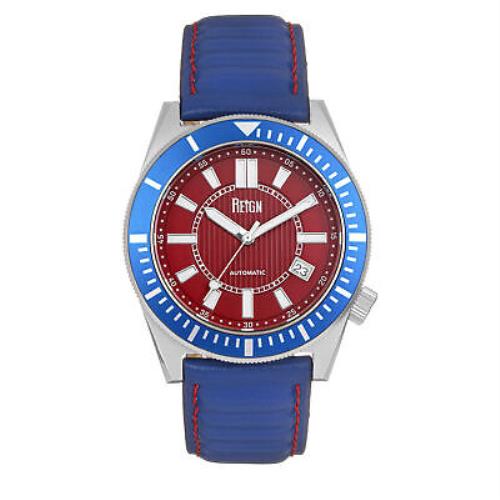 Reign Francis Leather-band Watch W/date - Blue/red