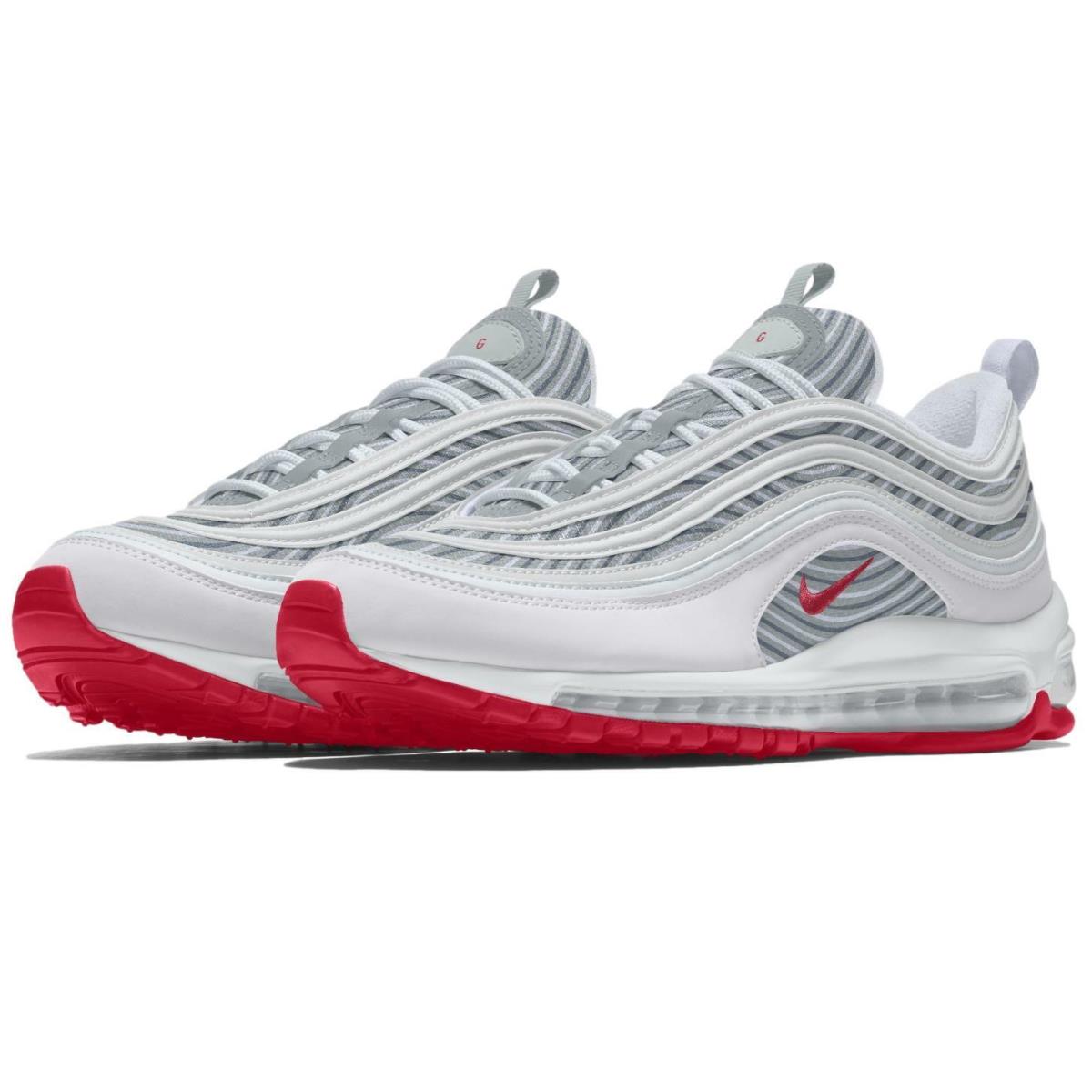 Nike ID By You Women`s Air Max 97 Grey Fog/lt Fusion Red Shoes DJ3180-991 - White/Grey Fog/Lt Fusion Red