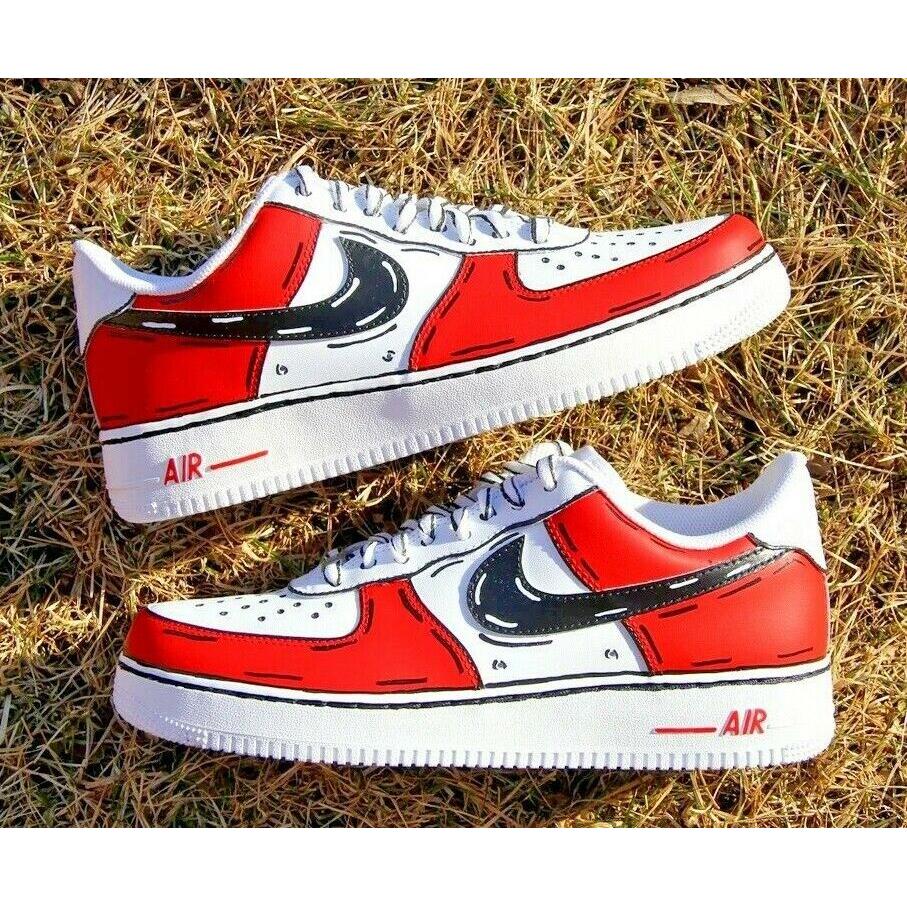 Nike Air Force 1 Custom Low Cartoon Chicago Red Shoes White Black Outline  Mens | 883212257048 - Nike shoes Air Force - White , Cartoon Chicago Red  Shoes White Black Two Tone | SporTipTop