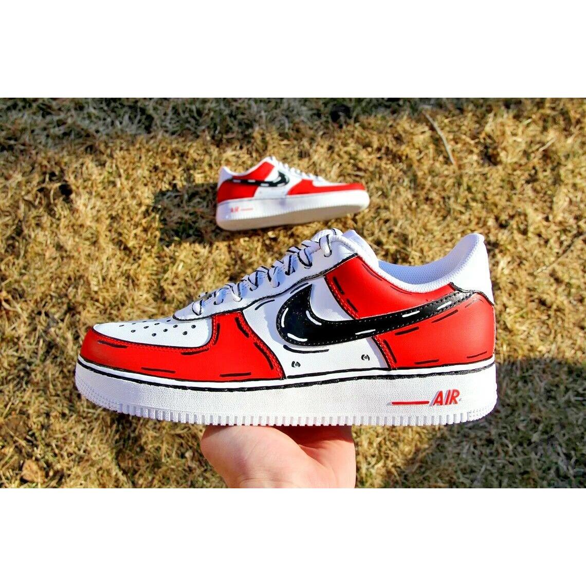 Nike Air Force 1 Custom Low Cartoon Chicago Red Shoes White Black Outline  Mens | 883212257048 - Nike shoes Air Force - White , Cartoon Chicago Red  Shoes White Black Two Tone | SporTipTop