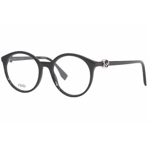 Fendi FF0309 807 Eyeglasses Frame Women`s Black Full Rim Round Shape 51mm