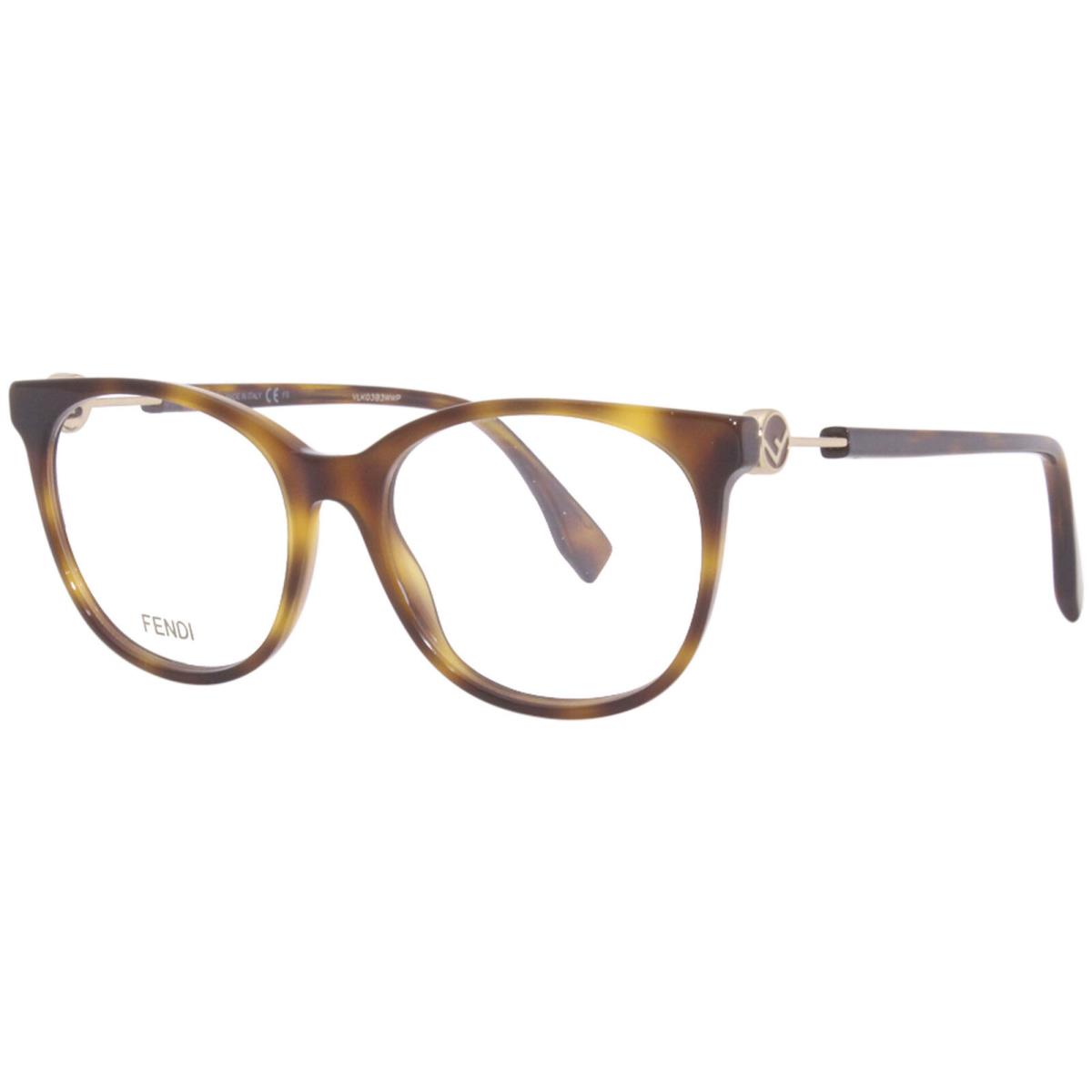 Fendi FF0393 086 Eyeglasses Frame Women`s Havana Full Rim Square Shape 52mm