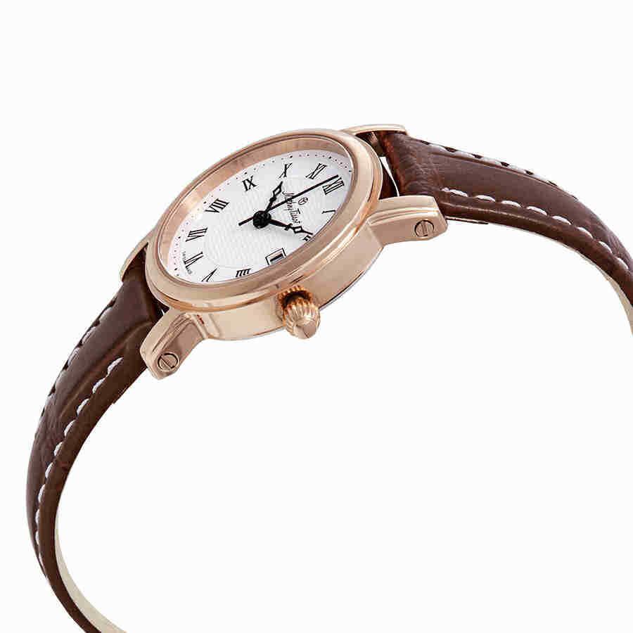 Mathey-tissot City White Dial Brown Leather Ladies Watch D31186PBR - Dial: White, Band: Brown, Bezel: Rose Gold PVD