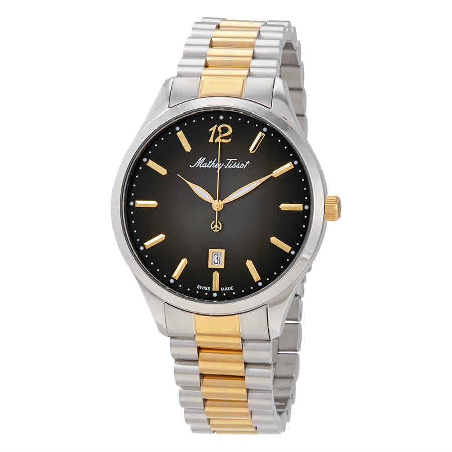 Mathey-tissot Urban Quartz Black Dial Two-tone Men`s Watch H411MBN - Dial: Black, Band: Two-tone (Silver-tone and Yellow Gold-tone), Bezel: Silver-tone