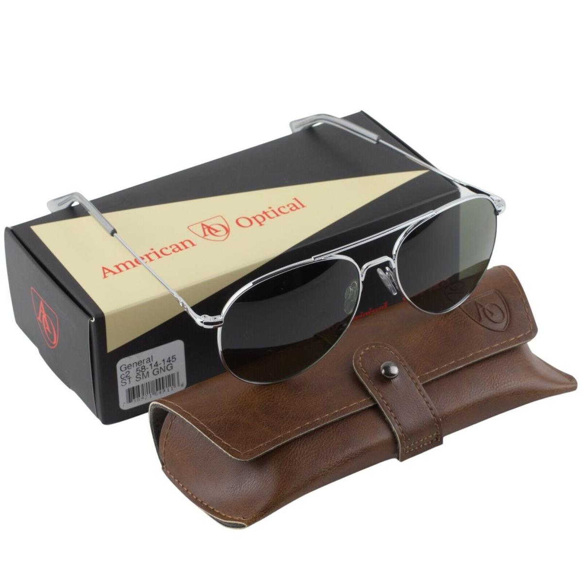 AO American Optical Military Silver Frames 58 mm Sunglasses Gray Lens