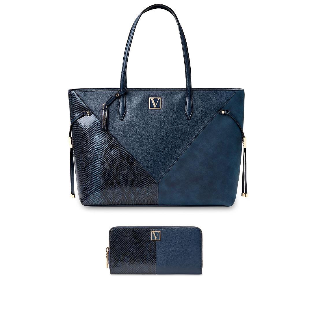 2pc Victoria`s Secret The Victoria Carryall Tote+python Wallet Set Many Colornwt MIDNIGHT COLORBLOCK