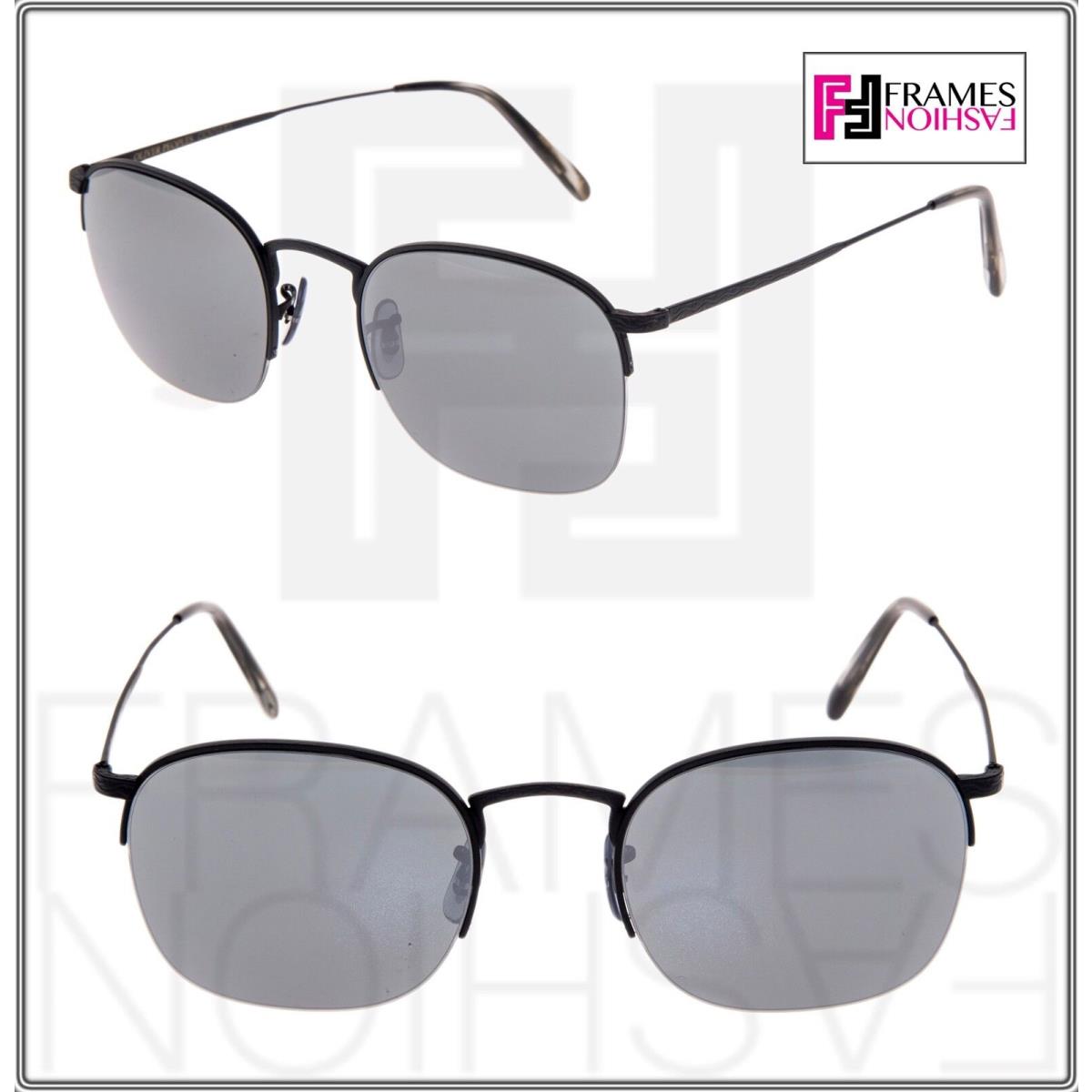Oliver Peoples Rickman OV1209S 51mm Matte Black Silver Mirror Sunglasses 1209 - 5062/6G , Black Frame, Gray Lens