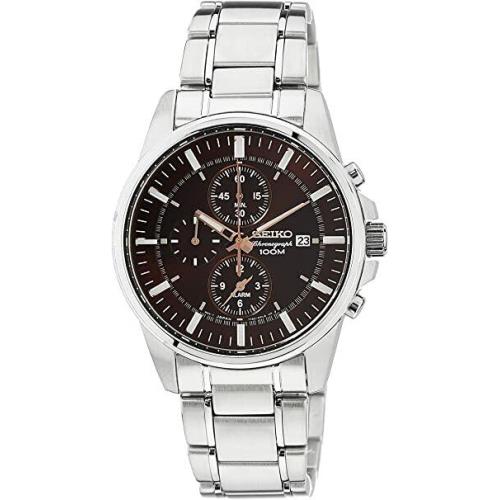 Seiko Chronograph Brown Dial Stainless Steel Men`s Watch SNAF05