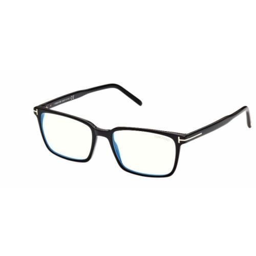 Tom Ford FT5802B 001 Shiny Black Blue Block Rectangular Men`s Eyeglasses