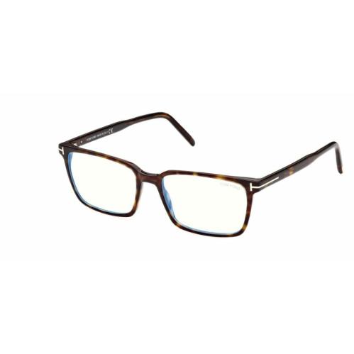 Tom Ford FT5802B 052 Shiny Dark Havana Blue Block Rectangular Men`s Eyeglasses