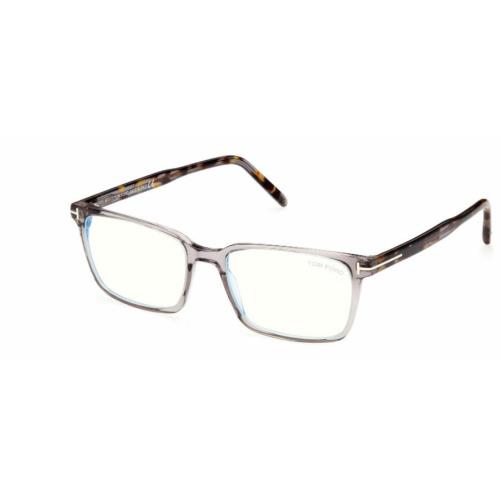 Tom Ford FT5802B 020 Shiny Transparent Grey Havana Blue Block Men`s Eyeglasses