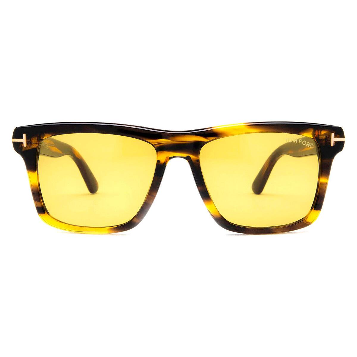 Tom Ford FT0906 Buckley-02 Sunglasses Shiy Brown Amber Stripes Yellow 56mm