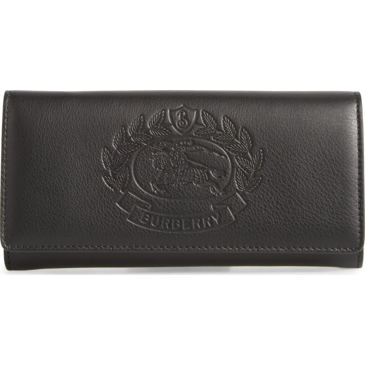 Burberry Crest Embossed Leather Clutch Black Wallet Italy Handbag