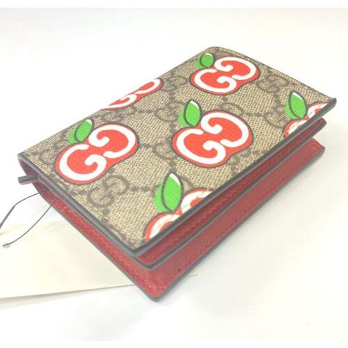 Gucci 624641 GG Supreme and Leather Apple Motif Card Wallet
