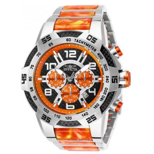 Invicta Speedway Men`s 51mm Orange Magma Carbon Fiber Chrono Watch 25504 Rare - Black Dial, Multicolor Band, Black Bezel