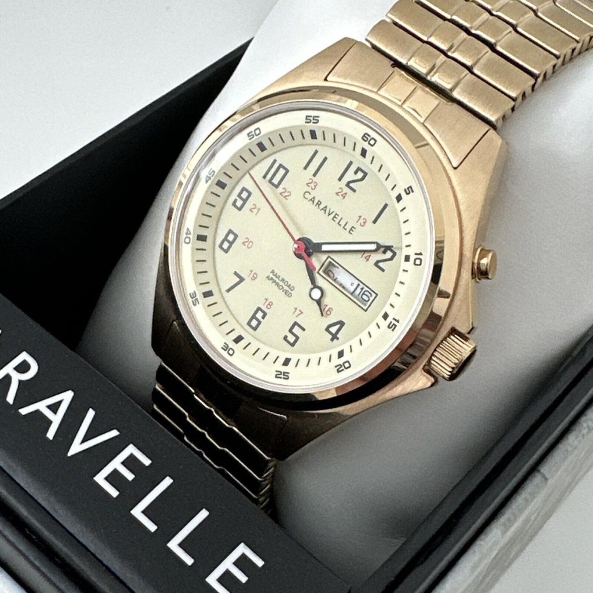 Caravelle Men`s Quartz Expansion Band Gold-tone 40mm Watch 44C112