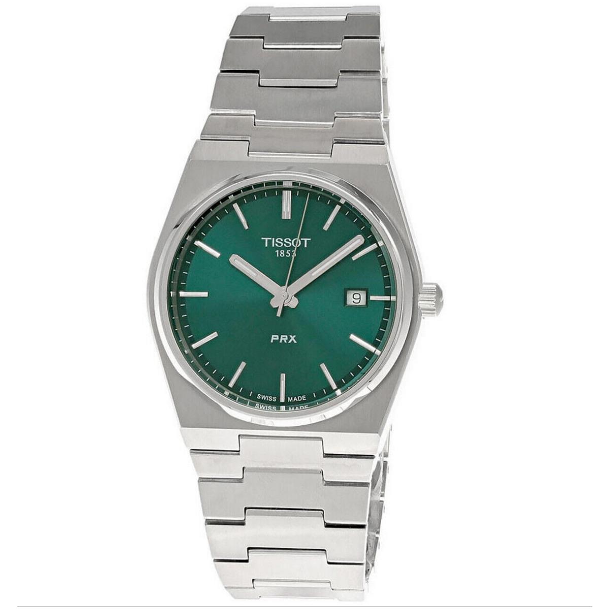 Tissot Prx Quartz Stainless Steel Bracelet Green Dial Men`s Watch T1374101109100