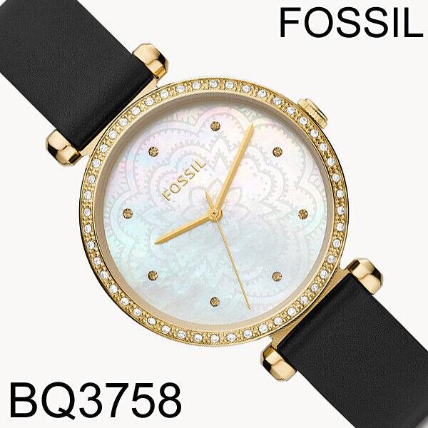 Fossil BQ3758 Tillie Three-hand Black Leather Watch Pearl Gold Retail