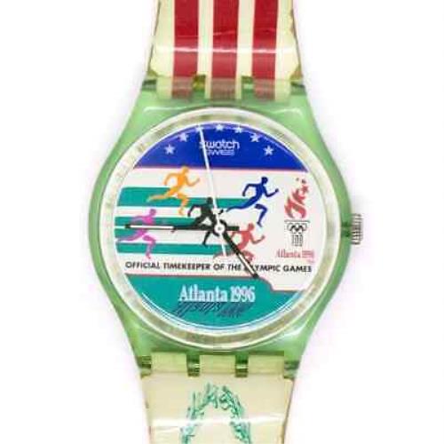 Mint Swatch 1996 Olympics Specials Atlanta Laurels GZ145 Watch Rare Vintage - Dial: White, Band: Blue, Bezel: