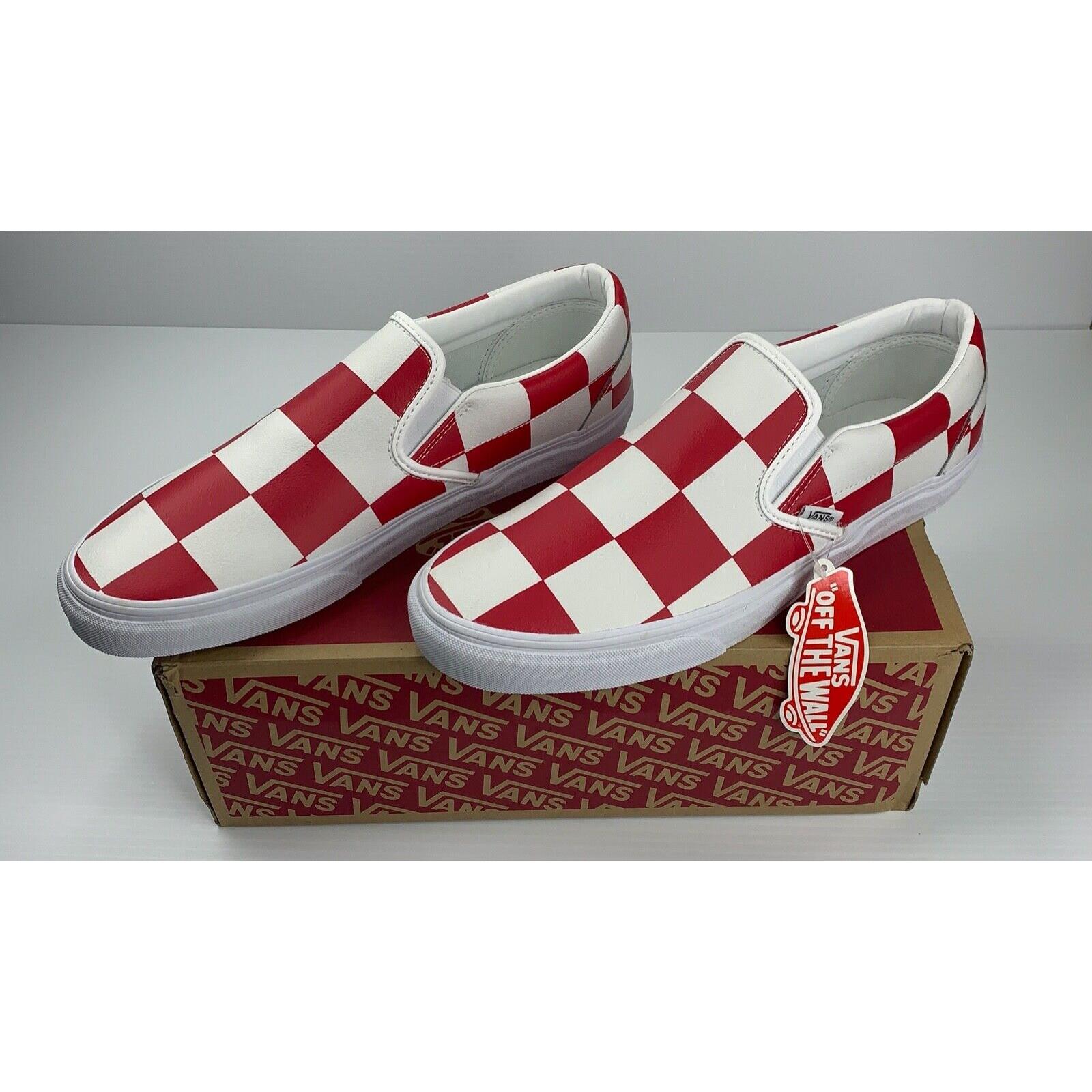 Mens Casual Shoes Size 11.5 Vans Classic Slip On Red White Check Leather