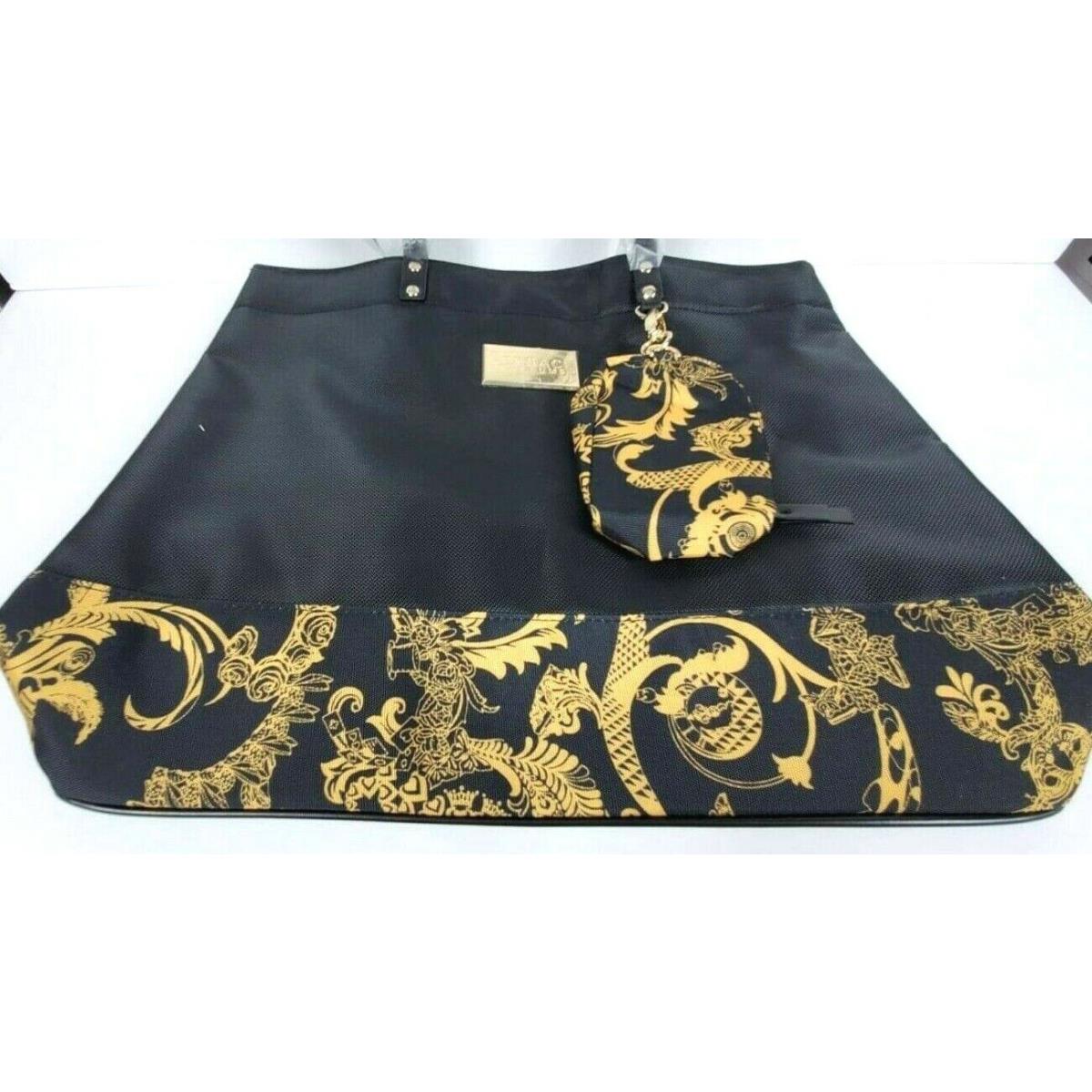 Versace Parfums Black and Gold Weekender Tote Purse Handbag Travel Bag NEW  