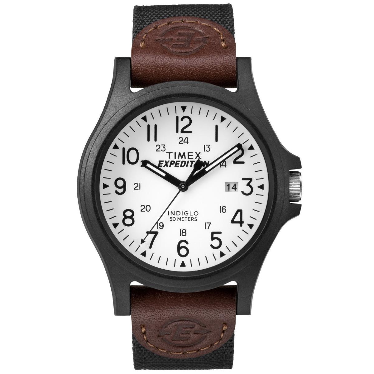 Timex TW4B08200 Men`s Expedition Acadia Black Nylon Watch Indiglo Date - Dial: White, Band: Black, Brown