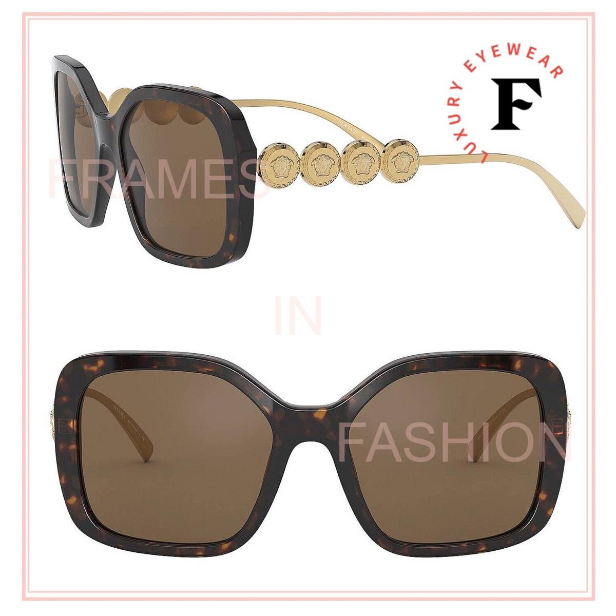 Versace Gold Crystal Coin Medusa Brown Rectangular Metal Sunglasses VE4375F 4375