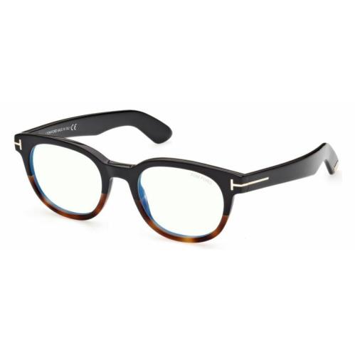 Tom Ford FT5807B 005 Shiny Black Classic Havana Blue Block Round Eyeglasses