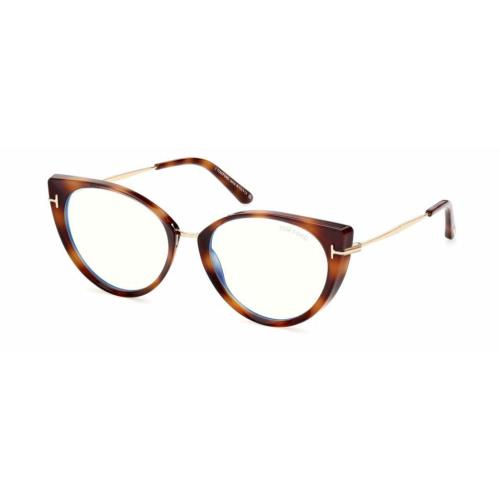 Tom Ford FT5815B 053 Shiny Blonde Havana Rose Gold Blue Block Cat-eye Eyeglasses - Shiny Blonde Havana Frame, Blue Block Lens