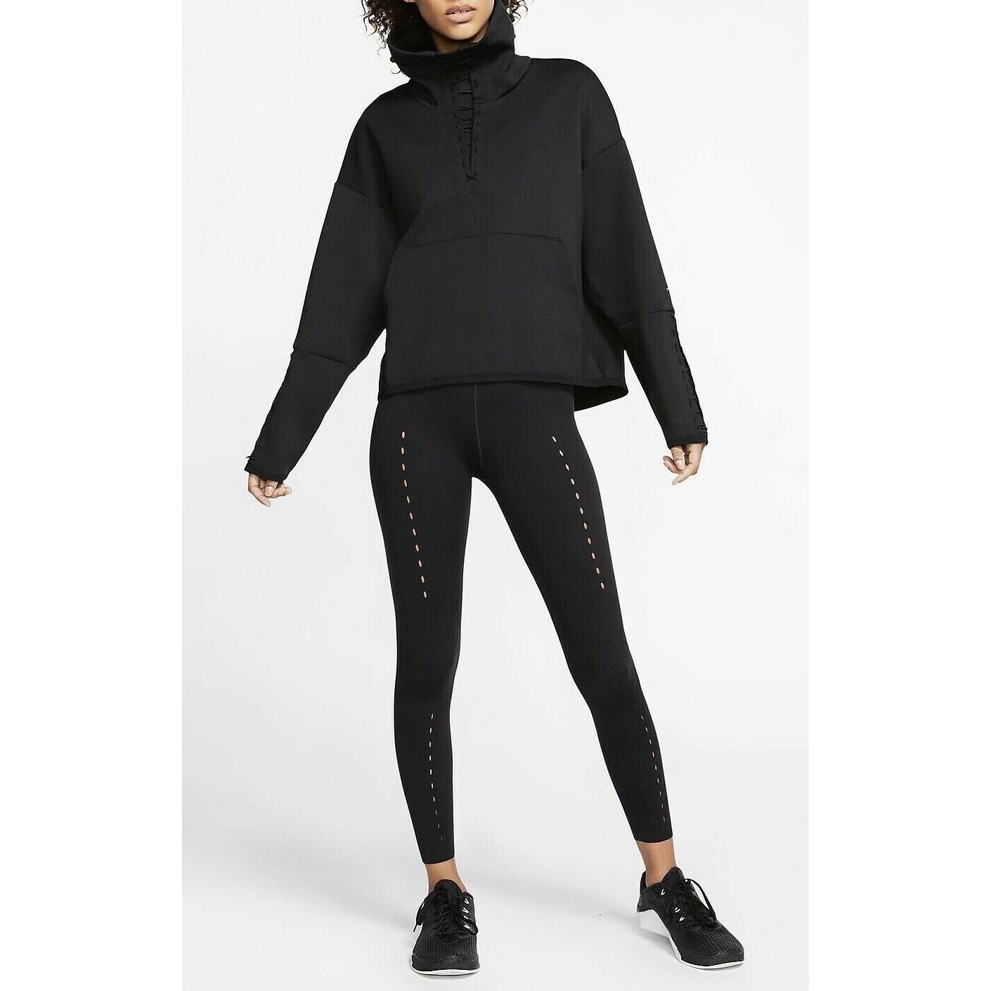 Nike Women s Solid Black Bungee Tech Pac Training Top Pullover