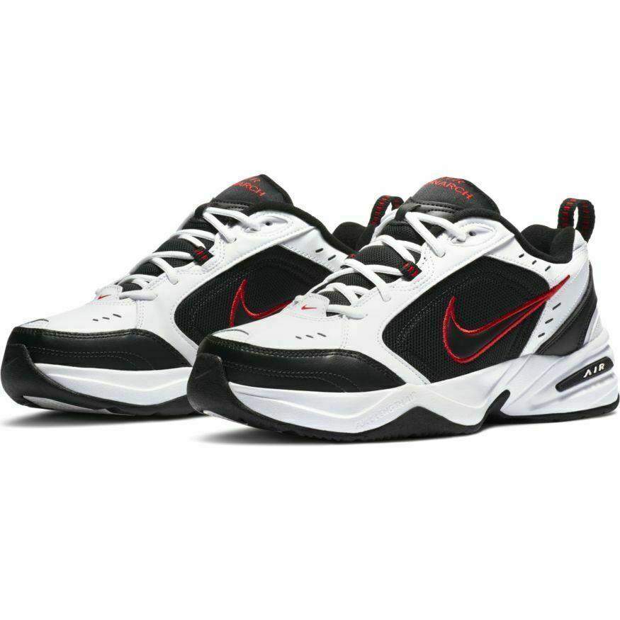 Nike Air Monarch IV Mens Training Shoes Med Width D 415445 101 Leather Sneakers - White/Black/Red