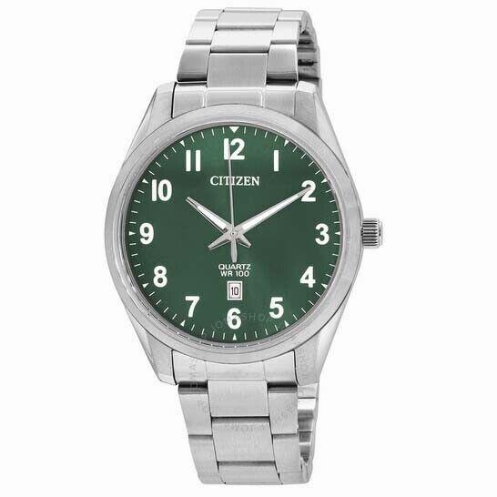 Citizen Quartz Men`s Japanese Green Dial SS Watch BI1031-51X